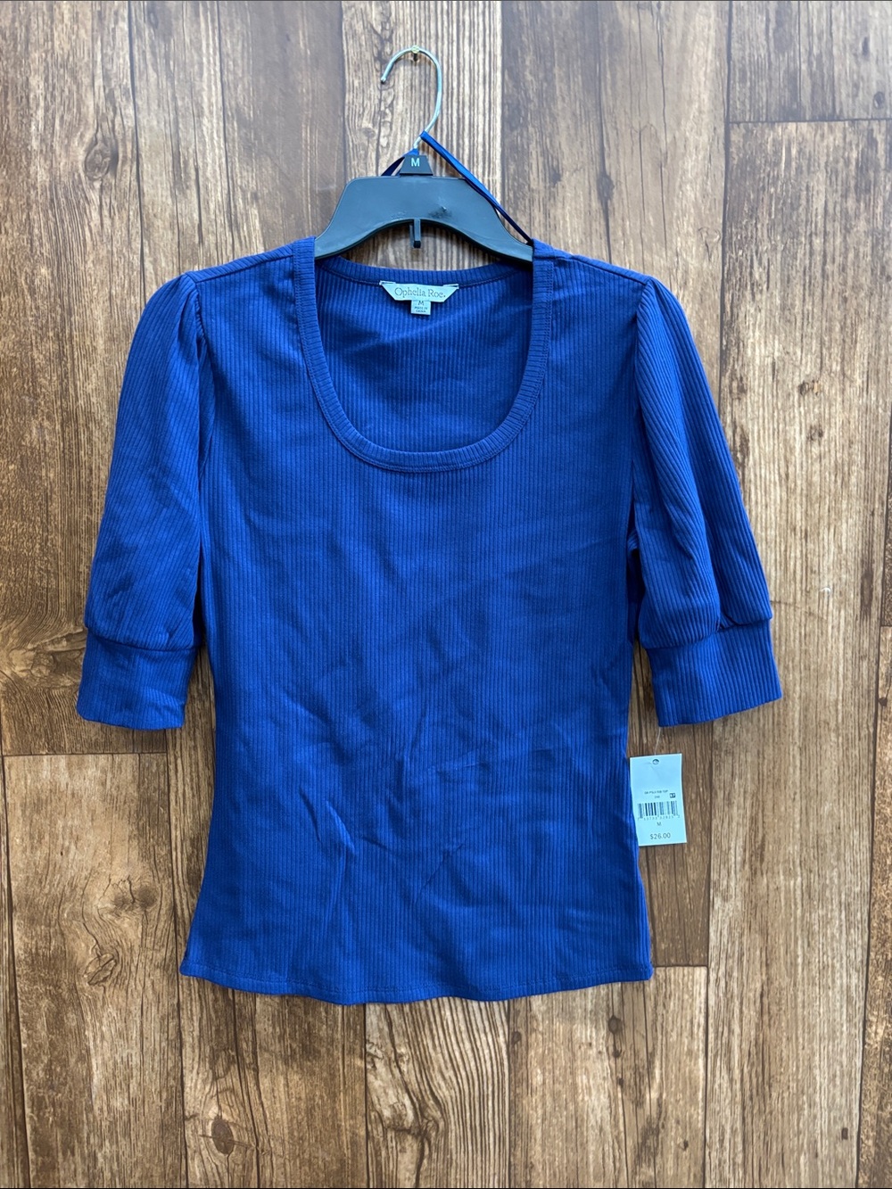 Ophelia Roe Sapphire Ribbed Scoop Neck Short Sleeve Top